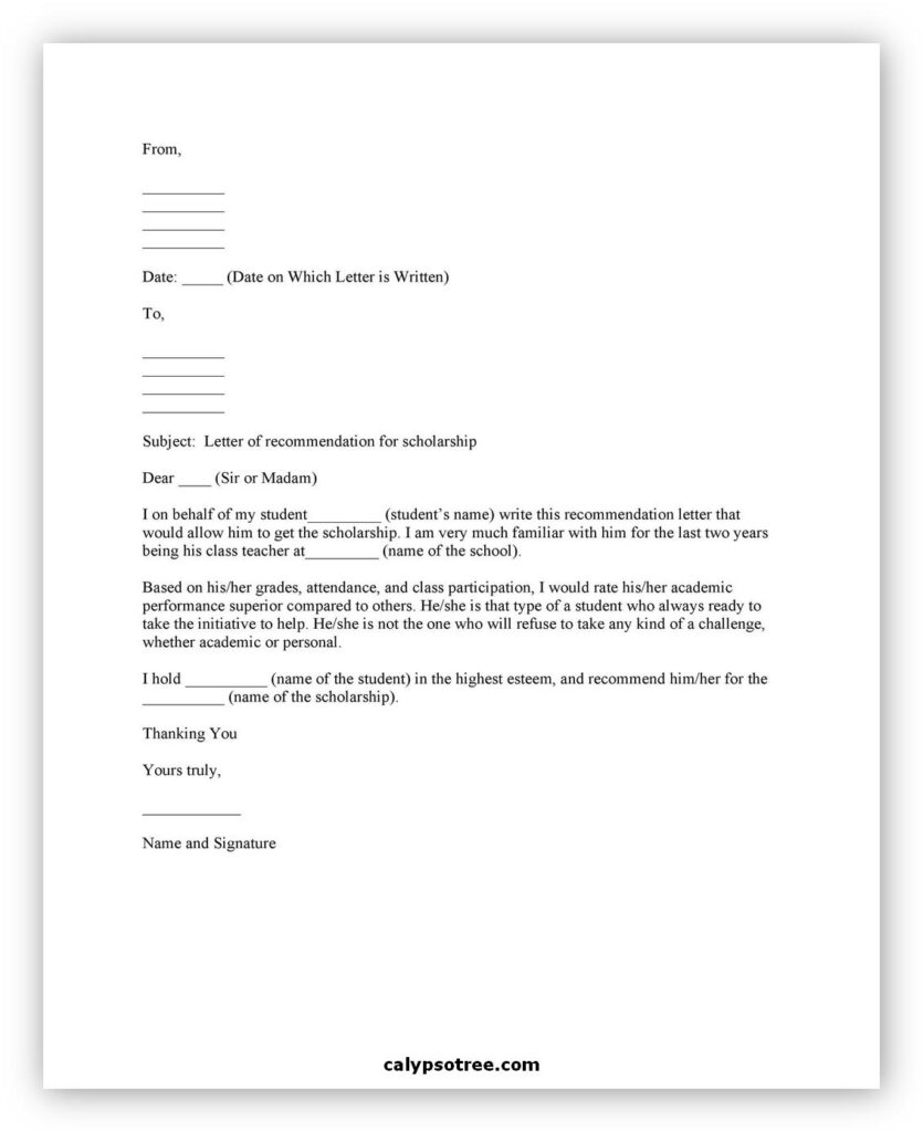 Best Letter Of Recommendation Example Template Calypso Tree