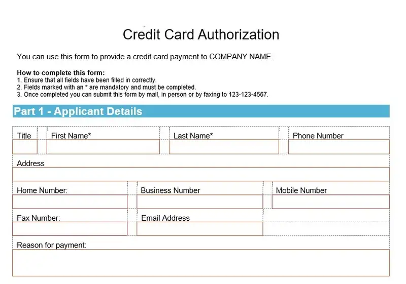 Free Example Of Credit Card Authorization Forms Templates (20 FREE ...