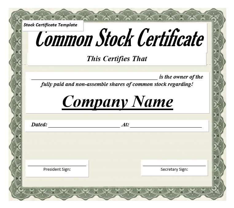 Standard Stock Certificates Samples