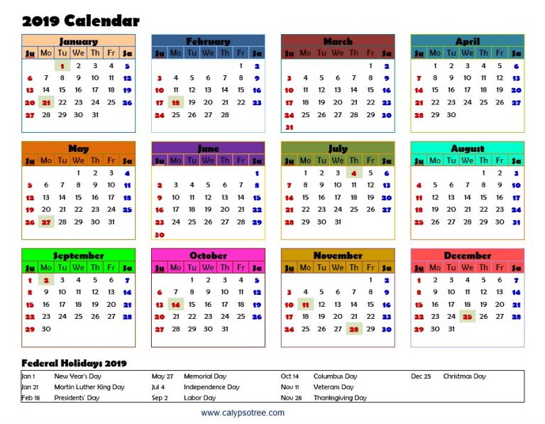 50 Free Calendar Template Excel - Calypso Tree