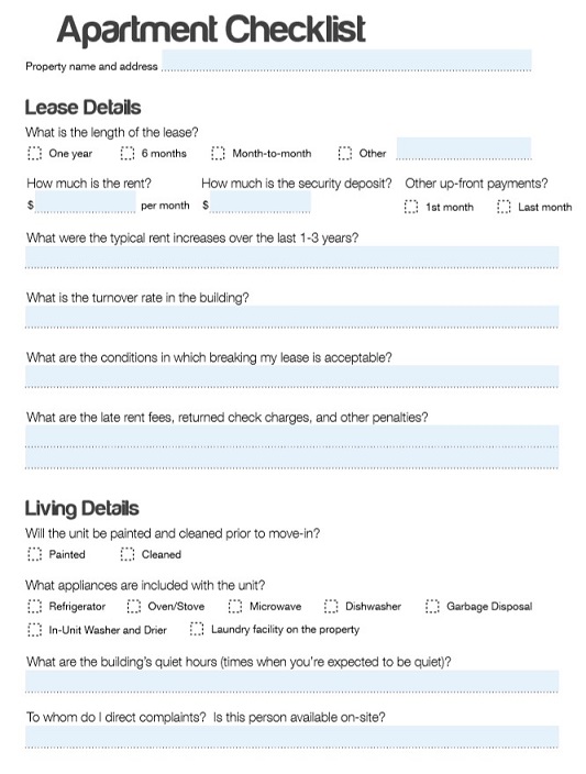 New Apartment Checklist - 9+ Examples, Format, Pdf
