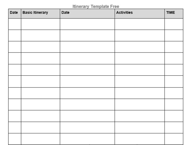 itinerary template free