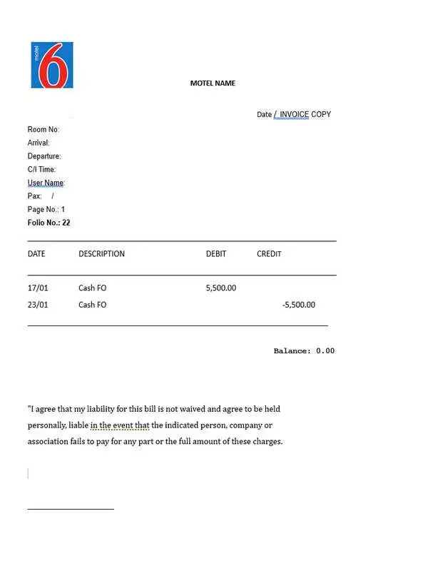 Free Motel 6 Receipt Template Calypso Tree