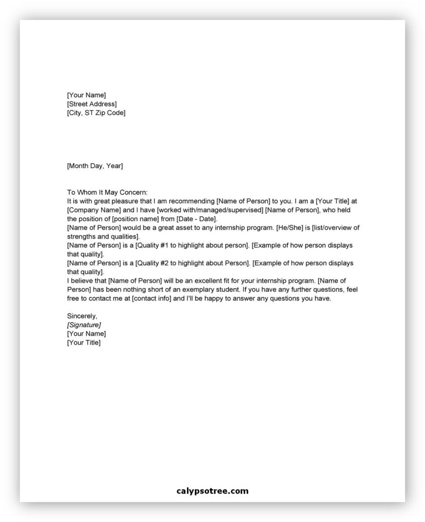 60 Best Letter Of Recommendation Example & Template - Calypso Tree