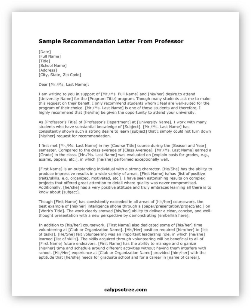 60 Best Letter Of Recommendation Example & Template - Calypso Tree