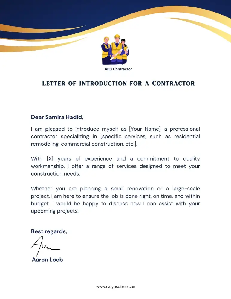 Professional Letter of Introduction for a Contractor